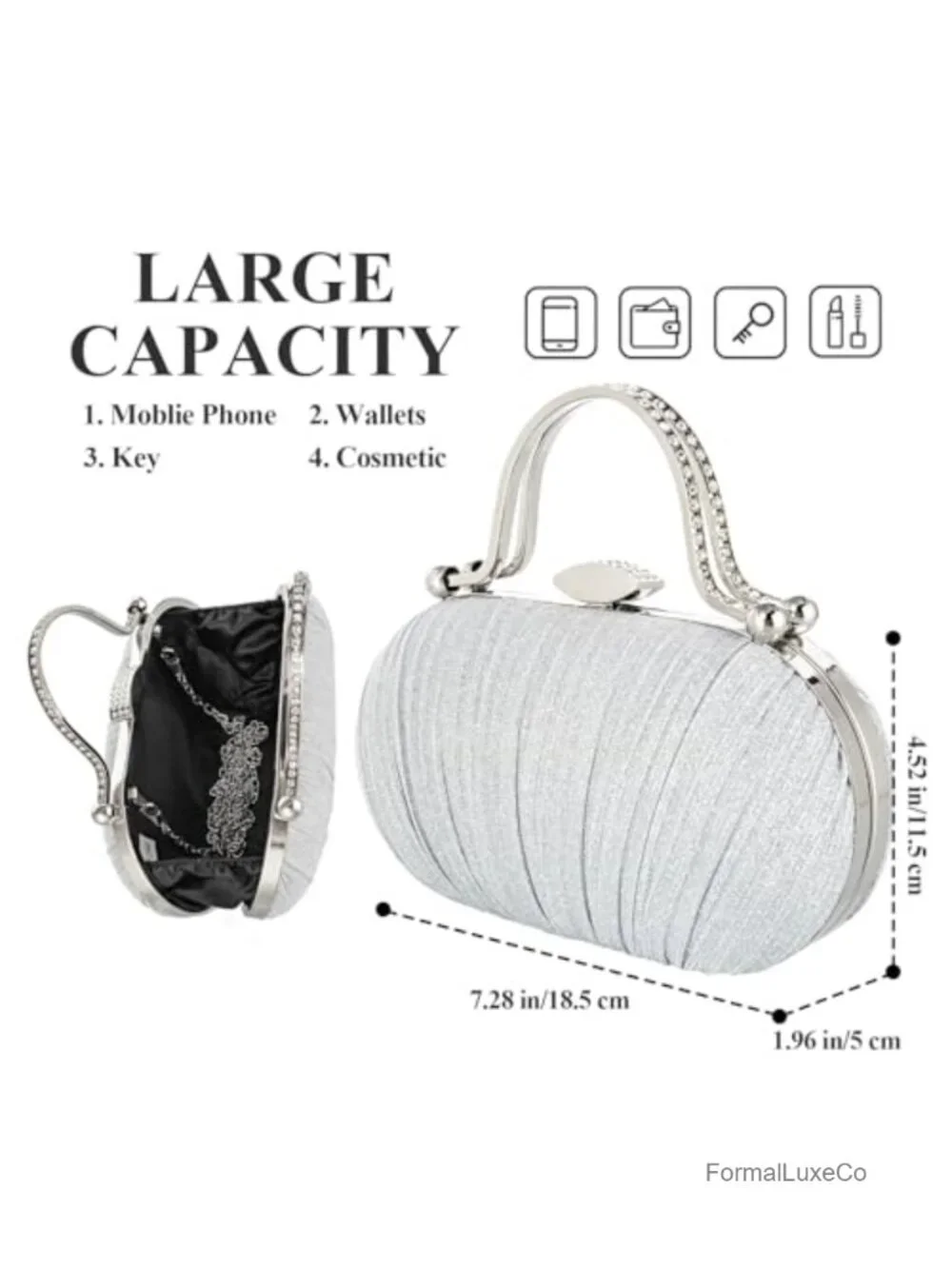 Evening Clutch Rhinestone Pearls Detachable Chain Shoulder Crossbody